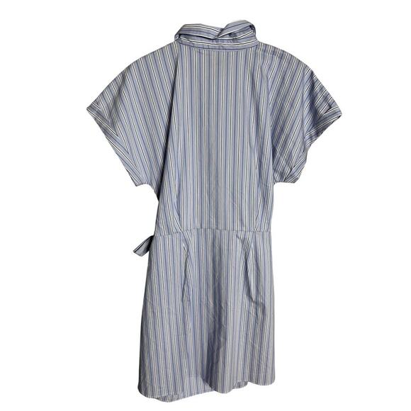 NEW Anthropologie Maeve Wrap Mini Shirt Dress Medium Blue Stripe - Picture 7 of 8
